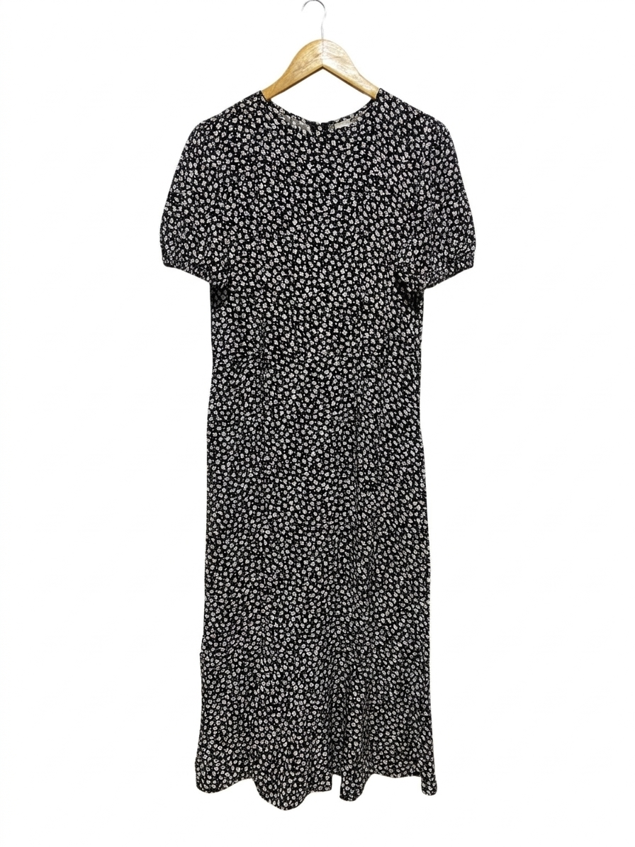 ANKO |M| BUST 19| B6| WOMEN'S ELEGANT BLACK AND WHITE FLORAL MIDI DRESS