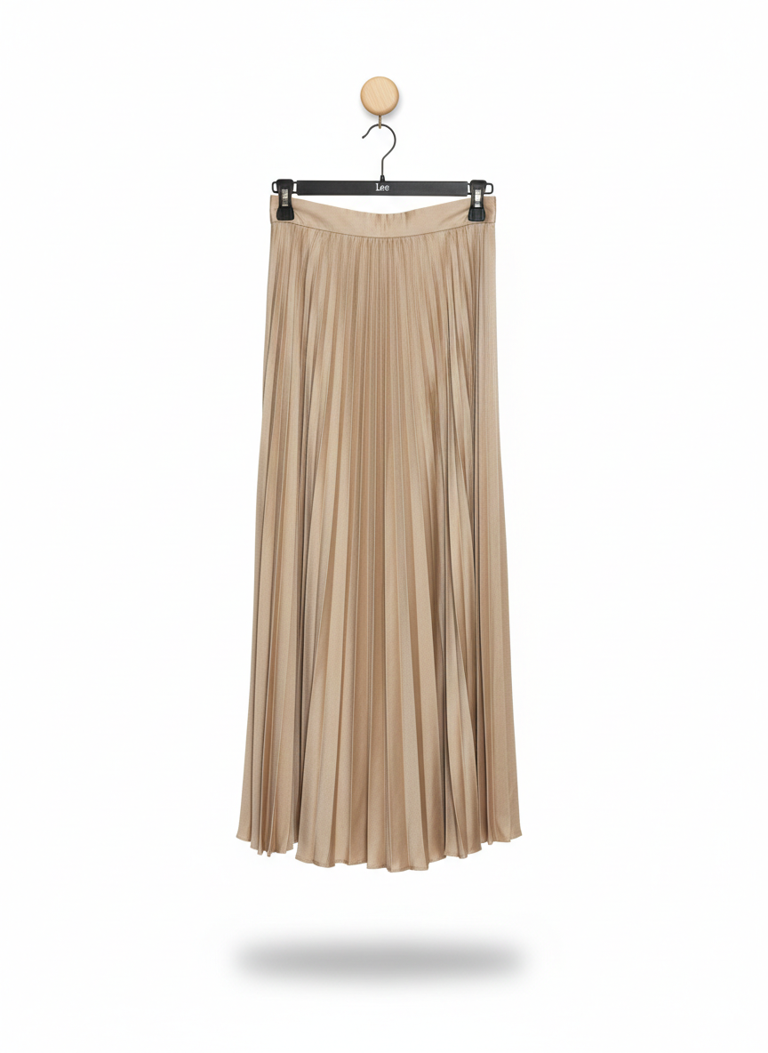 ZARA |M| WAISY 26| NEUTRAL HIGH-WAISTED PLEATED MAXI SKIRT
