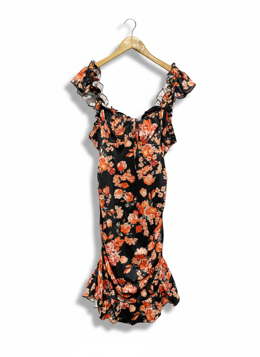 SHEIN |XL| BUST 17| ROMANTIC SATIN FLORAL MINI DRESS