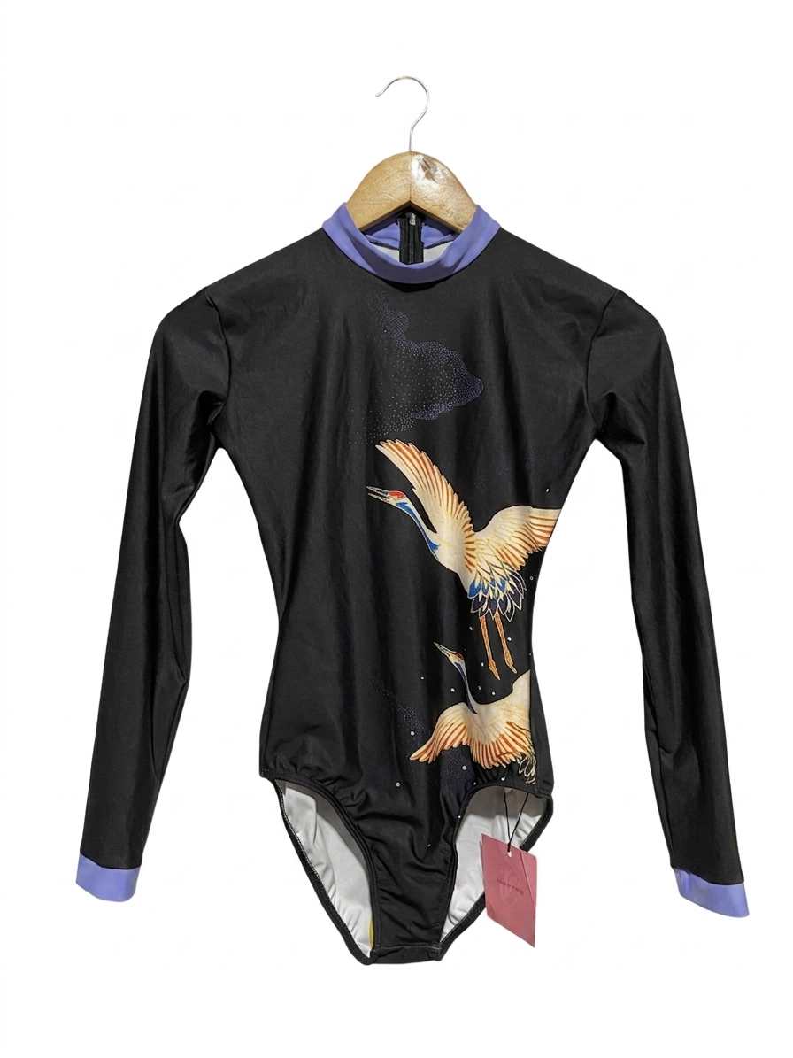 CLOUD & VICTORY |M| BUST 14| B11| BLACK MILK CLOTHING JAPANESE CRANE LONG SLEEVE BODYSUIT