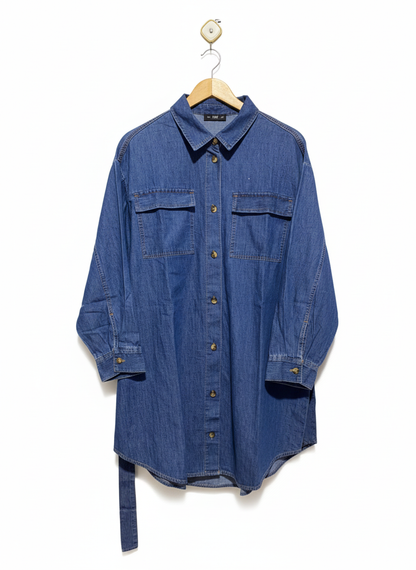 F&F|M|BUST 26|Oversized Long Denim Shirt With a Matching Belt