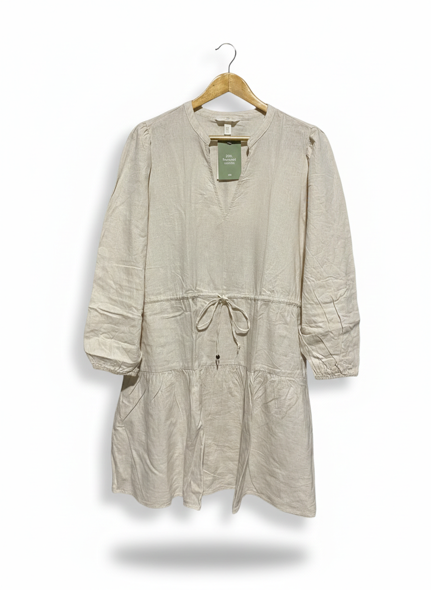 H&M |M| BUST 21| NATURAL LINEN-BLEND TIERED MINI DRESS
