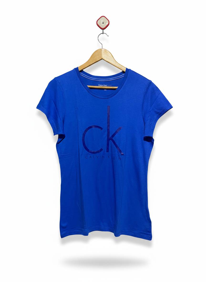 CALVIN KLEIN |M| BUSY 18| VIBRANT BLUE CREWNECK TEE FEATURING THE ICONIC CK MONOGRAM