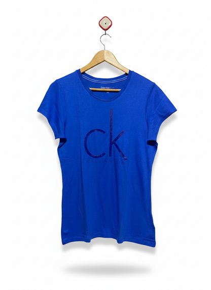 CALVIN KLEIN |M| BUSY 18| VIBRANT BLUE CREWNECK TEE FEATURING THE ICONIC CK MONOGRAM