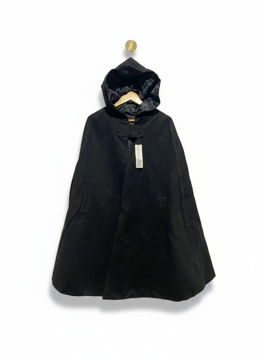 BEAUTEL ICATE |XL| BUST 25| Hooded Wool Cape or Poncho Coat With Neck Buttons