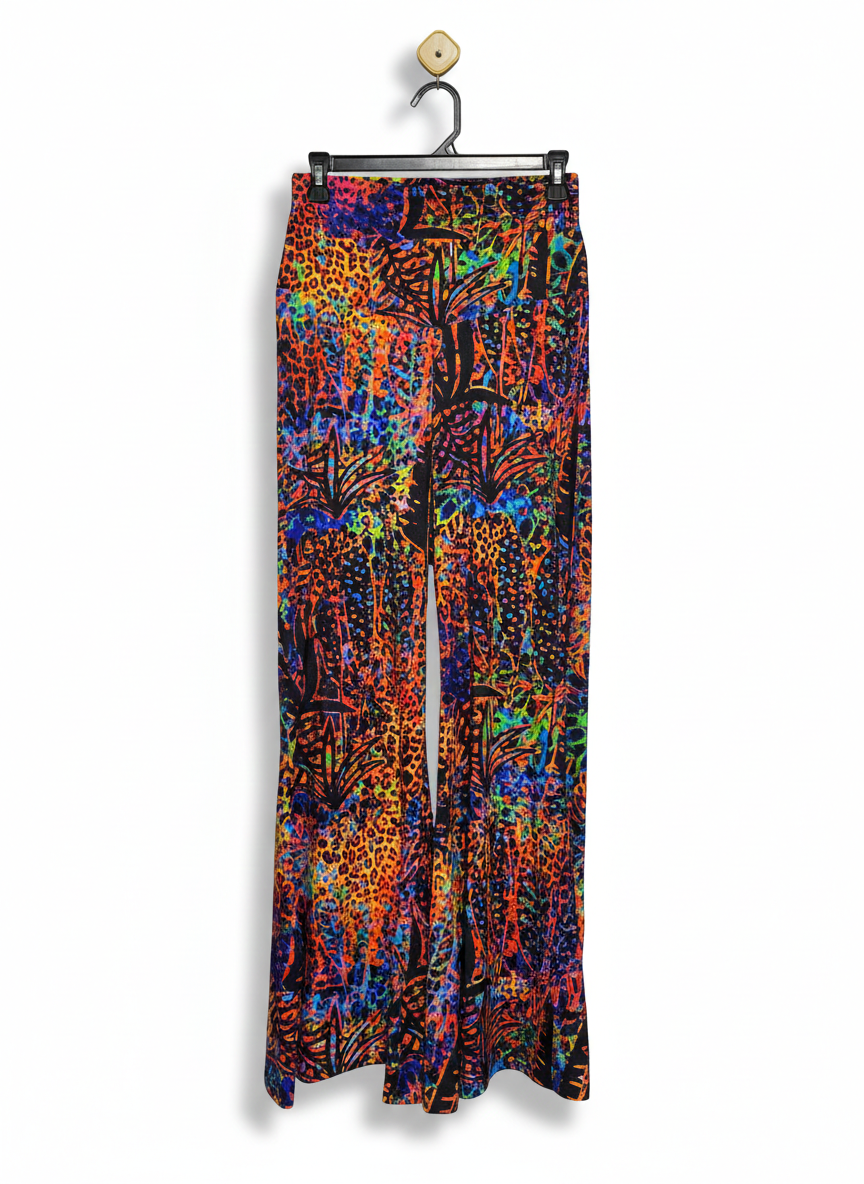 EXOTICA |L| WAIST 26| BOLD MULTICOLOR ABSTRACT PRINT WIDE-LEG TROUSERS