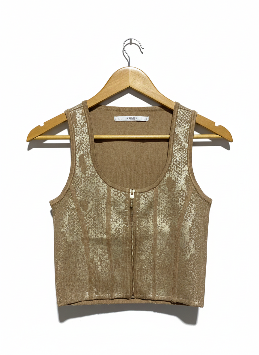 GUESS|S|BUST 13|MIRAGE METALLIC SNAKE FOIL CROP TOP