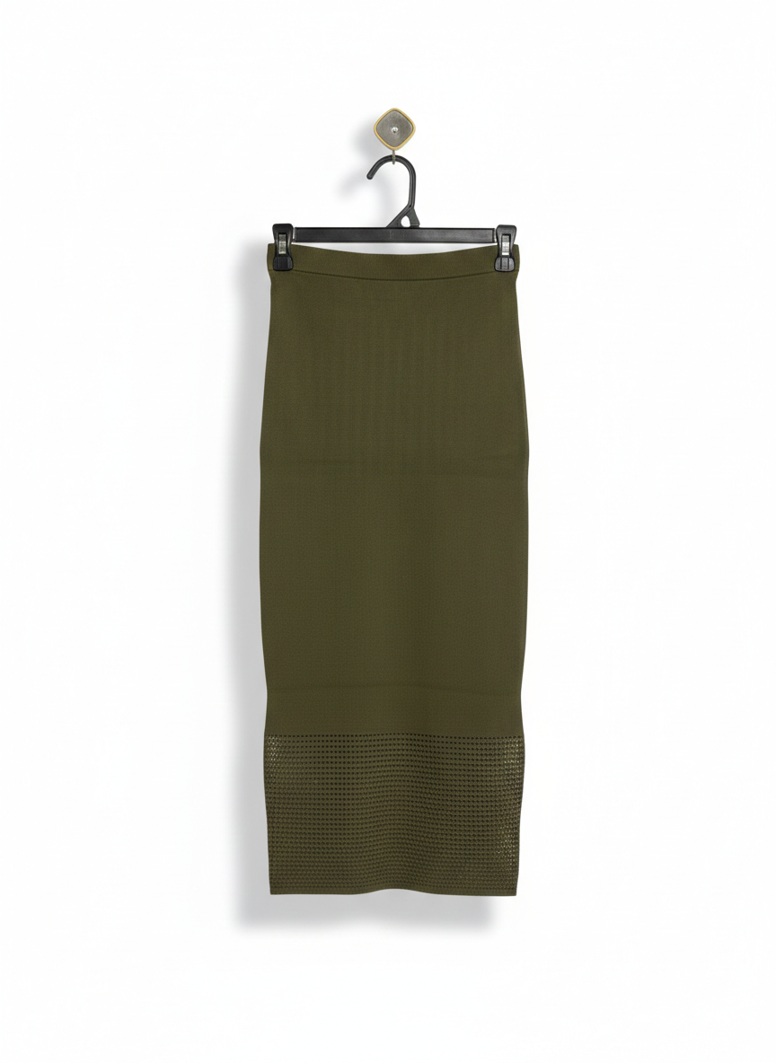 SHEIKE |XS| WAIST 24| C6| olive green knit midi pencil skirt