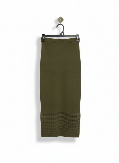 SHEIKE |XS| WAIST 24| C6| olive green knit midi pencil skirt