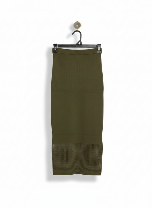 SHEIKE |XS| WAIST 24| C6| olive green knit midi pencil skirt