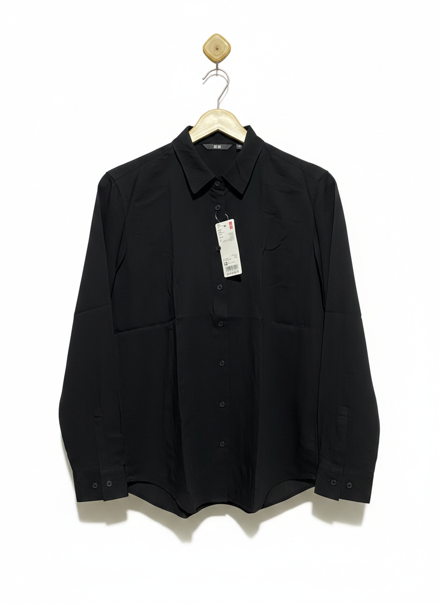 UNIQLO |XS| BUST 19| BLACK LONG-SLEEVE BUTTON-DOWN BLOUSE