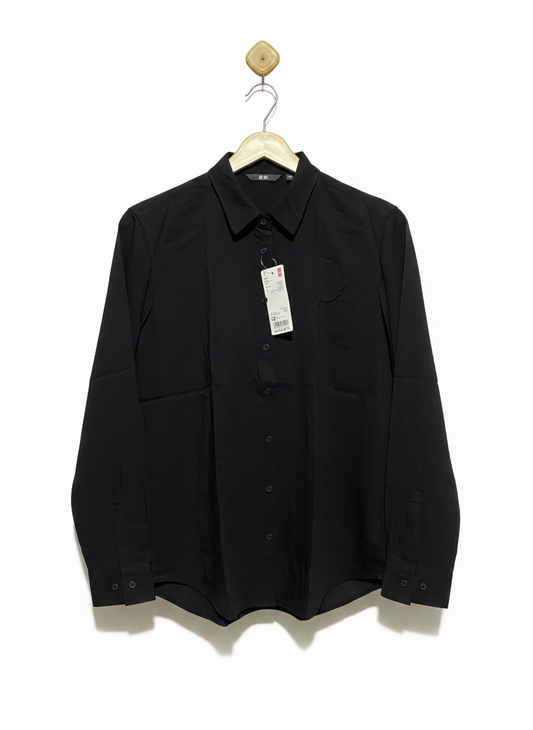 UNIQLO |XS| BUST 19| BLACK LONG-SLEEVE BUTTON-DOWN BLOUSE