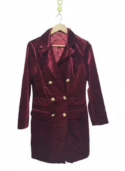 BURGUNDY VELVET DOUBLE-BREASTED BLAZER|S|BUST 19