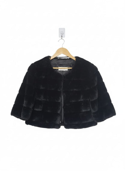 ELIZA J|XL|BUST 22| BLACK FAUX FUR SHRUG JACKET