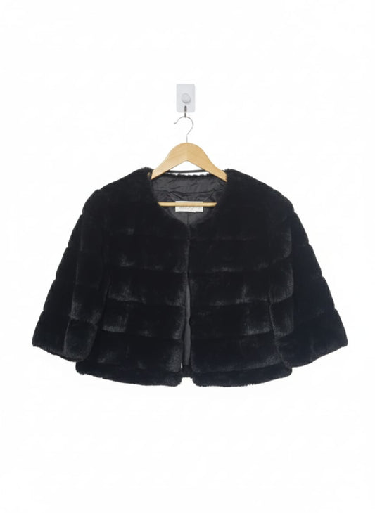 ELIZA J|XL|BUST 22| BLACK FAUX FUR SHRUG JACKET