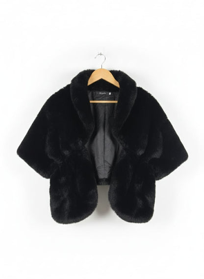 CARACILIA|L|BLACK FAUX FUR SHRUG JACKET