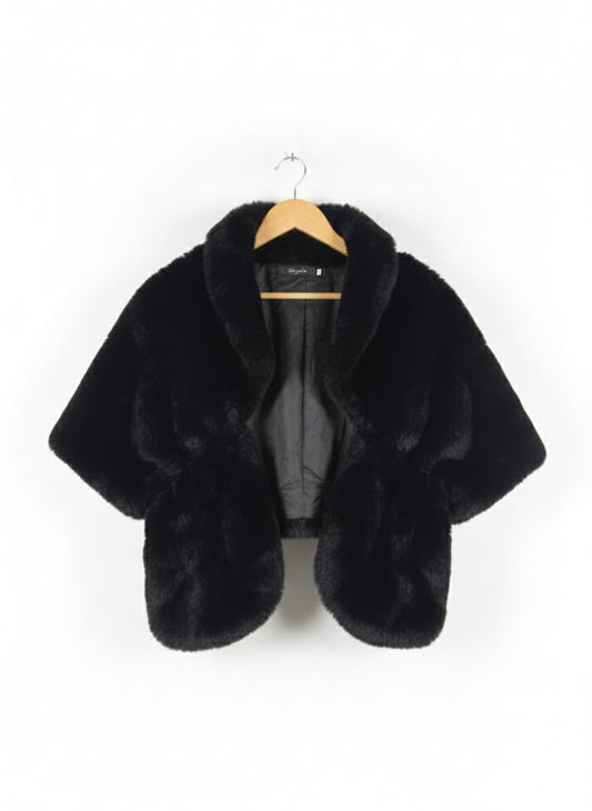 CARACILIA|L|BLACK FAUX FUR SHRUG JACKET
