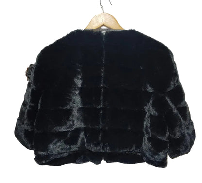 ELIZA J|XL|BUST 22| BLACK FAUX FUR SHRUG JACKET