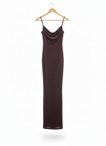 WINDSOR|XS|BUST 14|SHIMMER KNIT COWL NECK MAXI DRESS IN WINE