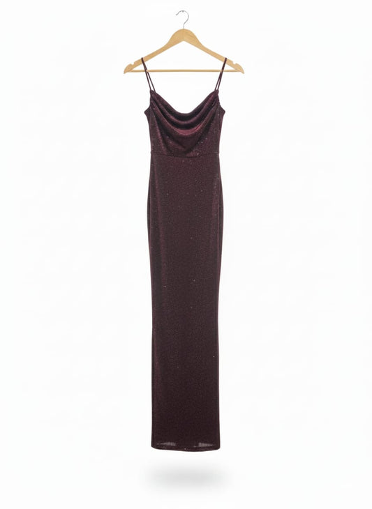 WINDSOR|XS|BUST 14|SHIMMER KNIT COWL NECK MAXI DRESS IN WINE