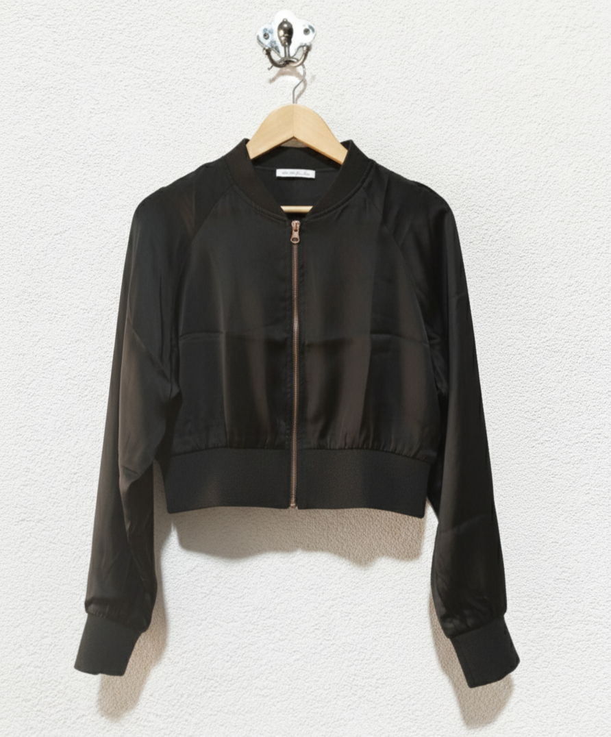 Cropped silk bomber jacket from Zara W-18/ L-15