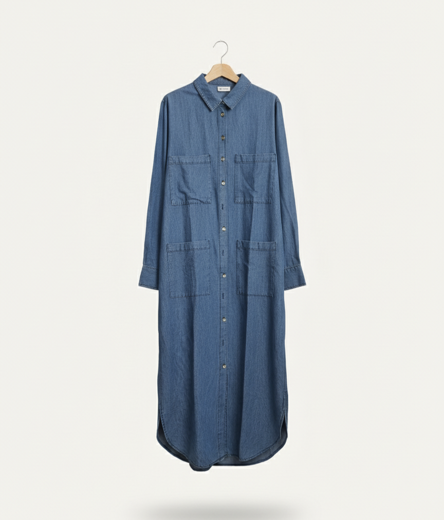Warehouse Denim Western Style Belted Midi Shirt Dress  W-20/ L-46