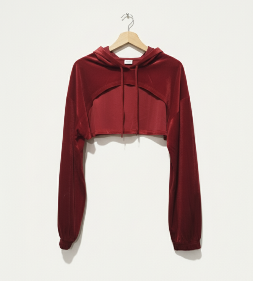 SHEIN EZwear Valentine's Day,Plus Drop Shoulder Super Crop Drawstring Hoodie W-16.5/ L-11.5