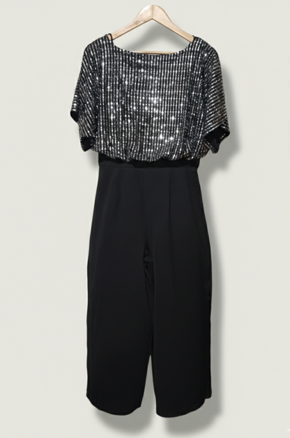 Silver Sequin 2-in-1 Wide Leg Jumpsuit | New Look W-14 / L-50