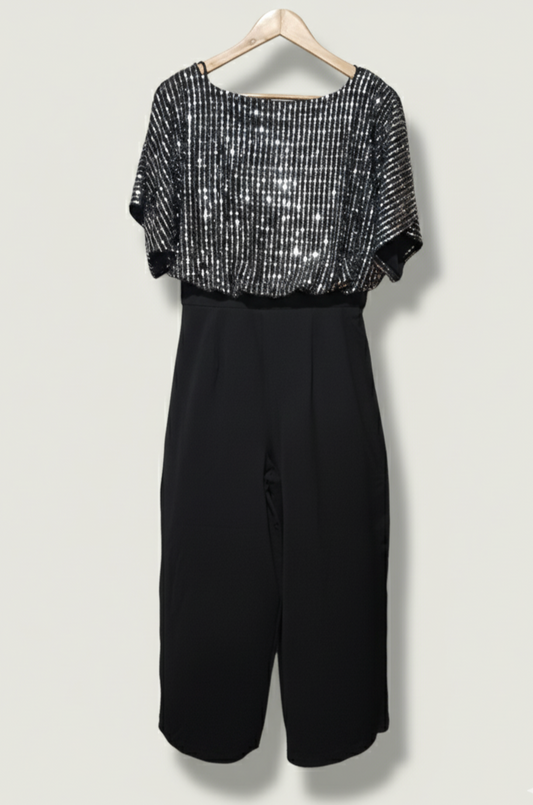 Silver Sequin 2-in-1 Wide Leg Jumpsuit | New Look W-14 / L-50