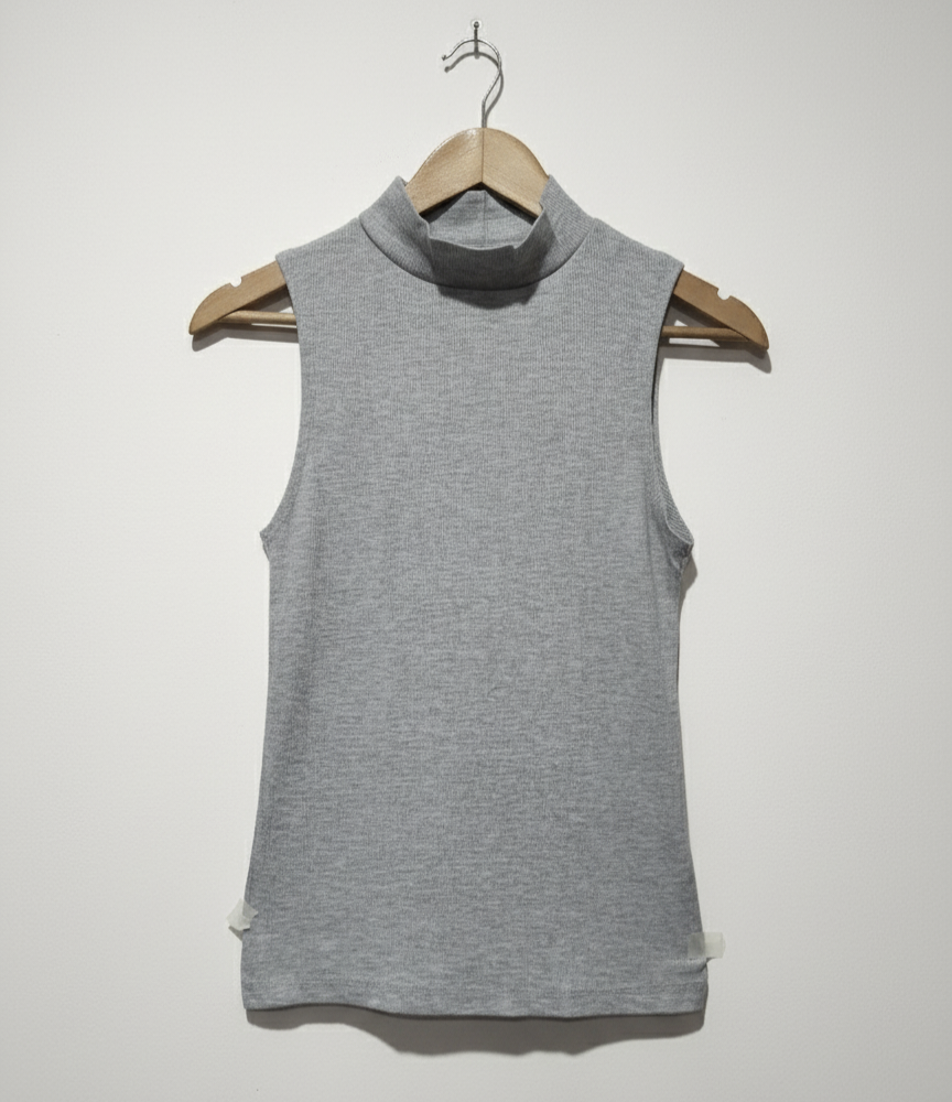 ATMOSPHERE Shirt Womens Small Heather Gray Sleeveless Ribbed Mockneck Top Tank W-14 / L-23