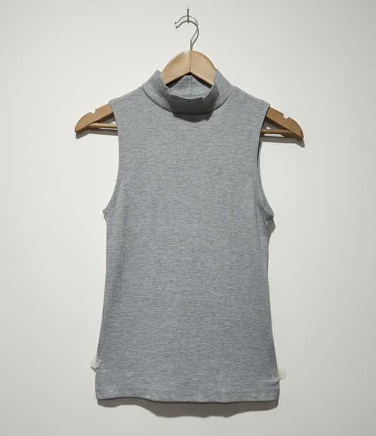 ATMOSPHERE Shirt Womens Small Heather Gray Sleeveless Ribbed Mockneck Top Tank W-14 / L-23