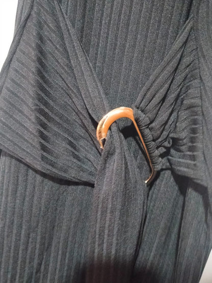 Black Ribbed Jersey Sleeveless Midi Dress W-15 / L-42