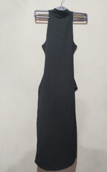 Black Ribbed Jersey Sleeveless Midi Dress W-15 / L-42