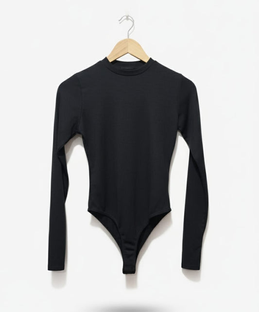 Tall Black Basic Crew Neck Long Sleeve Bodysuit | Tall | PLT W-16 / L-19