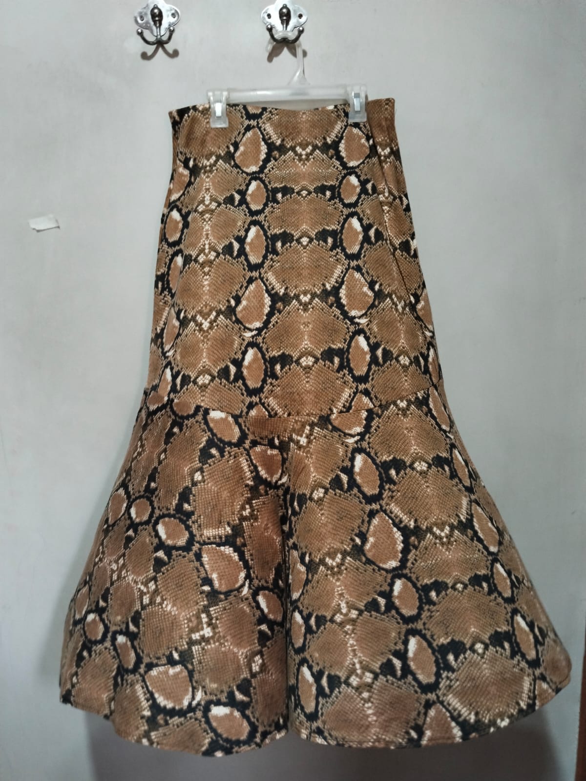 ANINA Skirt | Elegant Brown Snakeskin Print Midi Skirt for Women W-30 / L-35