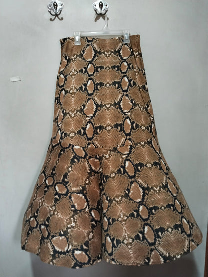 ANINA Skirt | Elegant Brown Snakeskin Print Midi Skirt for Women W-30 / L-35
