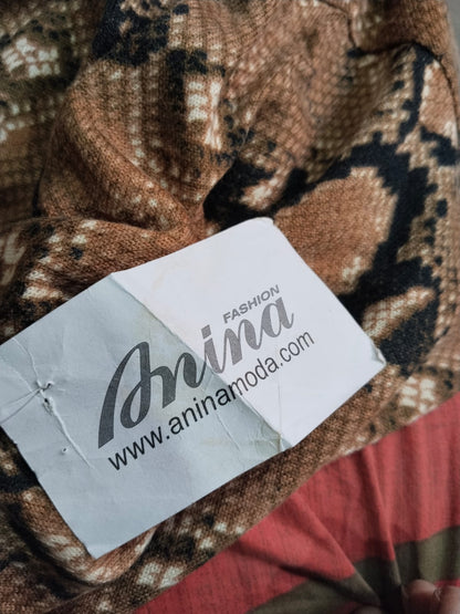 ANINA Skirt | Elegant Brown Snakeskin Print Midi Skirt for Women W-30 / L-35
