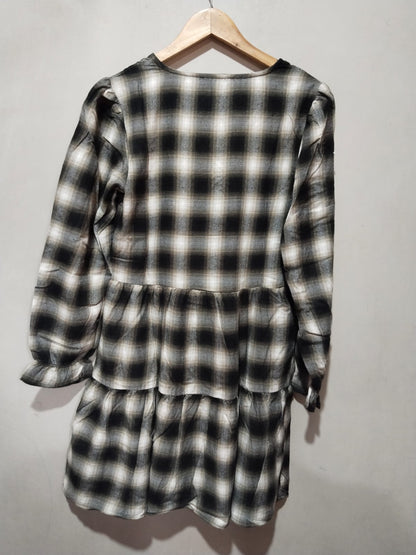 Primark Boho Check Tiered Smock Dress Long Sleeve Brushed Cotton W-17.5 /L-35