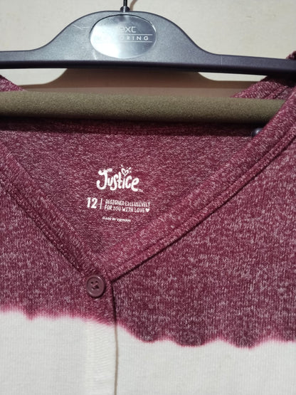 Justice girls tee Top buttons Waist Tied Long Sleeves W-16/ L-22