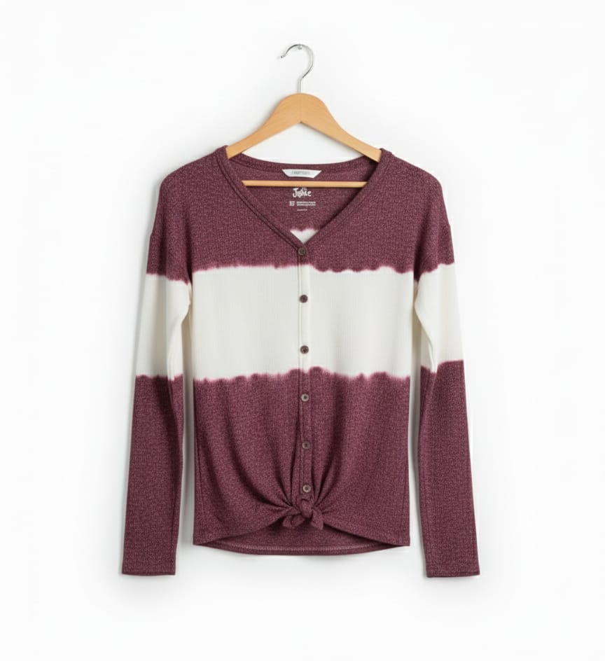 Justice girls tee Top buttons Waist Tied Long Sleeves W-16/ L-22