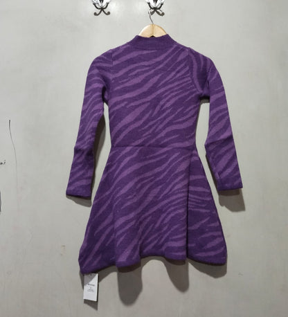 Knit Mix  Commuter Dress, Women,Winter, Zebra Print, Mock Neck, Long Sleeve, Fitting Sweater Dress W-15 / L-30