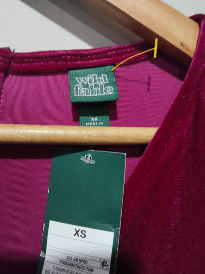 Wild Fable Velvet Mini Party Dress Women's Small Magenta Pink Back Zip V Neck W-15 / L-32
