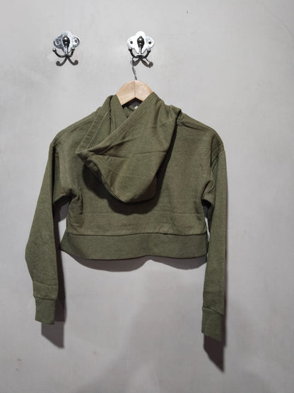 CANDY Drop Shoulder Crop Hoodie: Olive Green W-18.5 / L-14