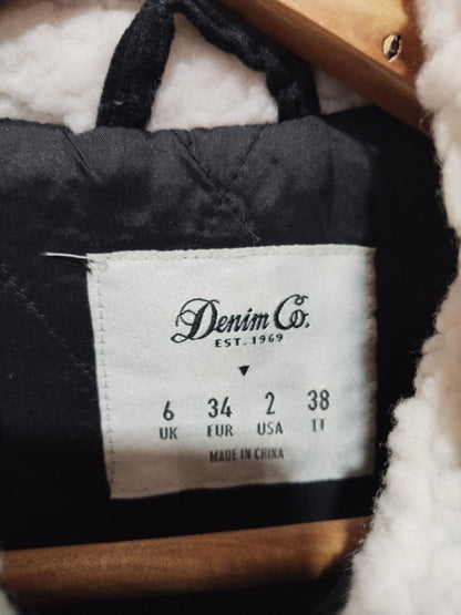 Denim Co. Jacket Black Cordray With Teddy Fur Collar W-19 /L-23