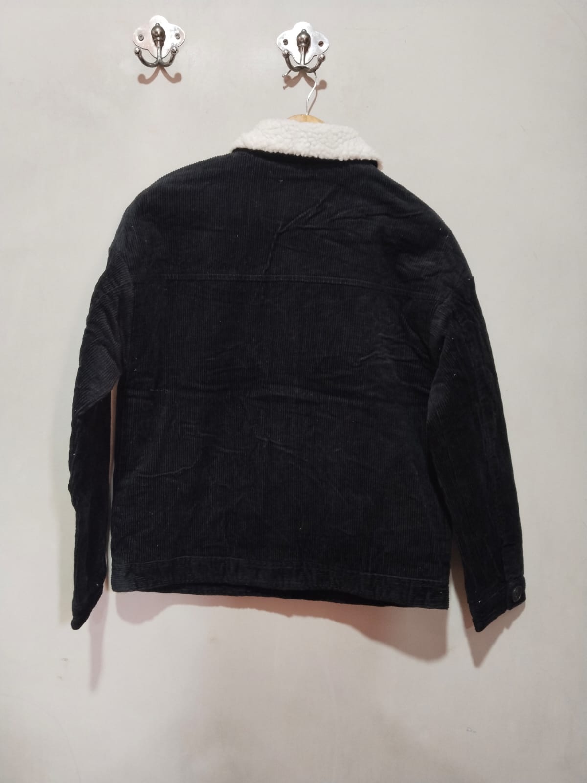 Denim Co. Jacket Black Cordray With Teddy Fur Collar W-19 /L-23