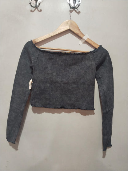 AEROPOSTALE Long Sleeve Seamless Acid Wash Off-The-Shoulder Crop TOP W-13 /L-13