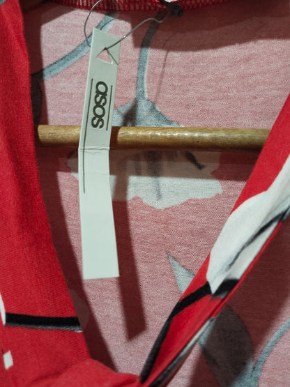 ASOS DESIGN ASOS Maxi Tea Dress With Neck Tie In Red Floral