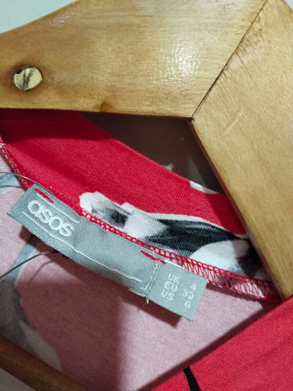 ASOS DESIGN ASOS Maxi Tea Dress With Neck Tie In Red Floral