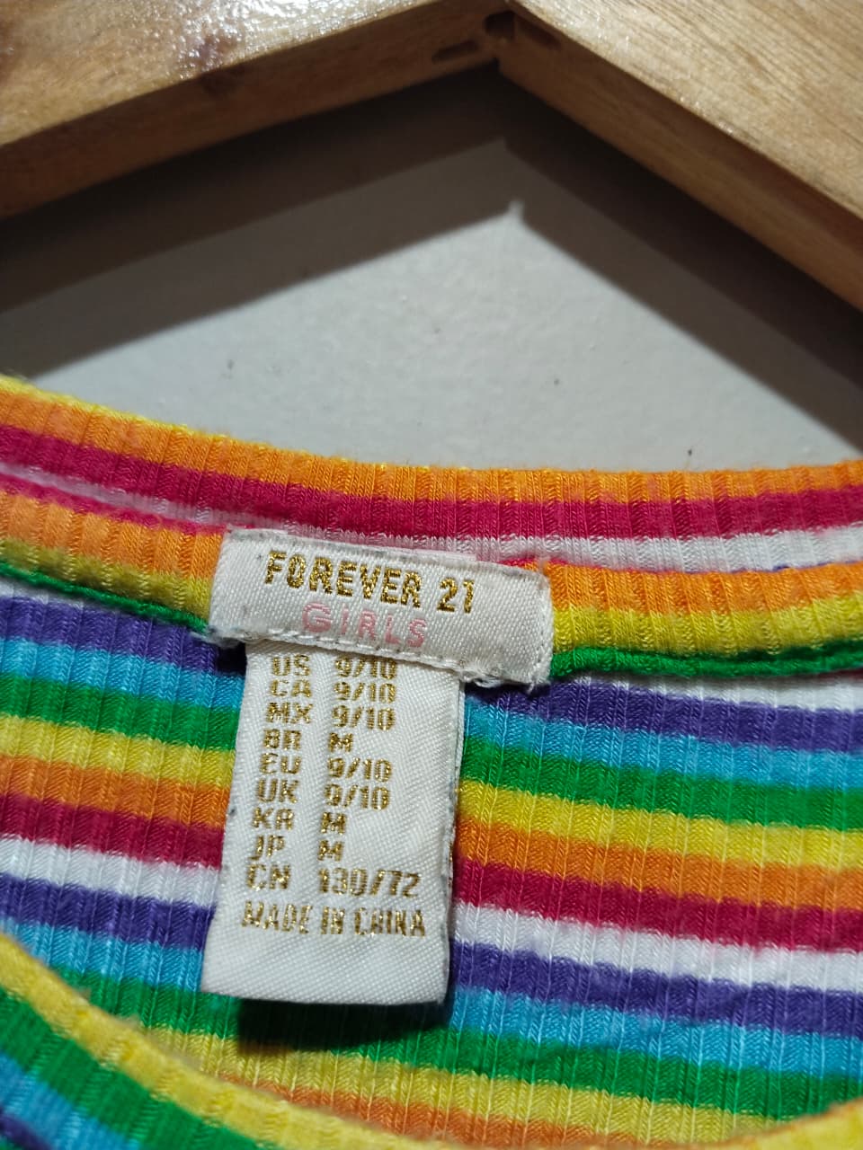 Forever 21 Angel Embroidered Rainbow Striped Ribbed Crop Top