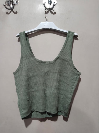 H&M DIVIDED Rib-Knit Top Light Khaki Green